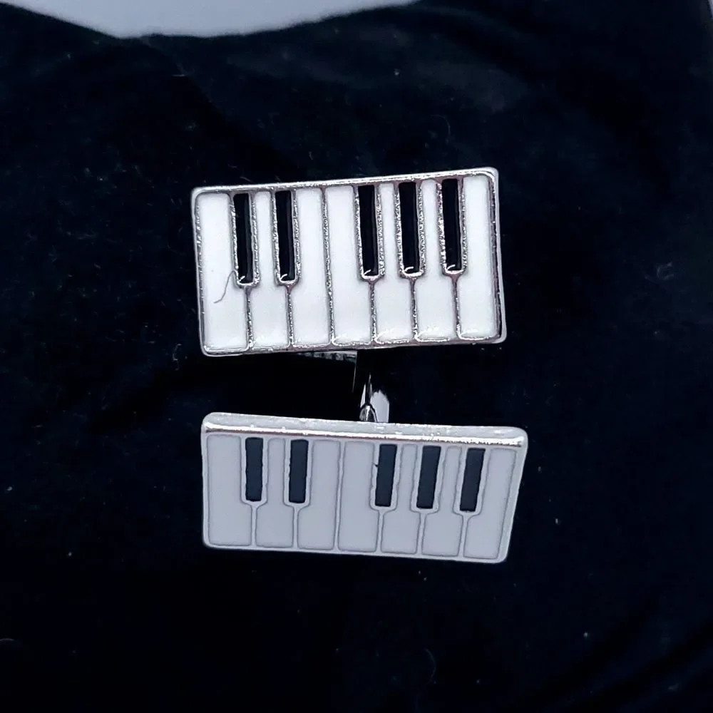 Piano Key Silver Cufflinks Tuxedo Formal Shaped Cuff Links Musician Band NWT Men